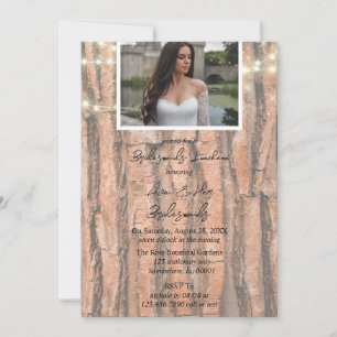 Invitation Rustic Tree Heart Photo Lights Bridesmaich Déjeune