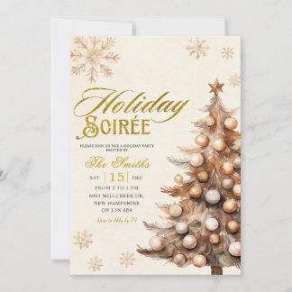 Invitation Rustic Tree Snowflake Christmas Holiday Soiree