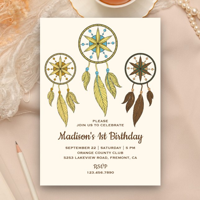 Invitation Rustic Tribal Boho Dream Catchers fête d'anniversa (Créateur téléchargé)