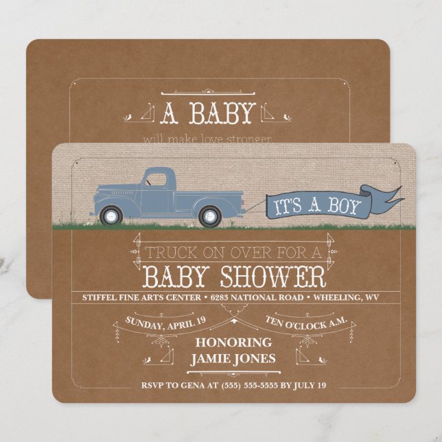 Invitation Rustic Truck C'est un bébé avec une douche Invitat (Devant / Derrière)