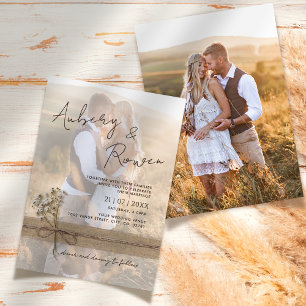 Invitation Rustic Twine Burlap Fleur sauvage Boho Mariage pho