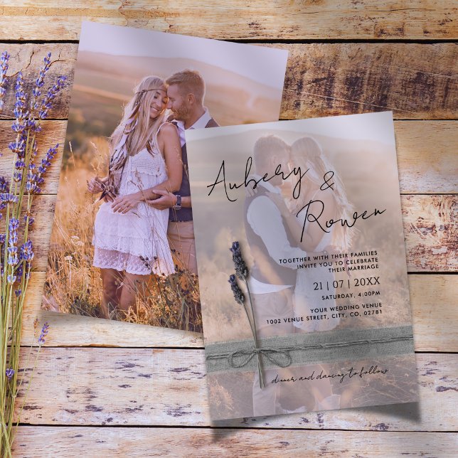 Invitation Rustic Twine Burlap Lavender Boho Photo Wedding (Créateur téléchargé)
