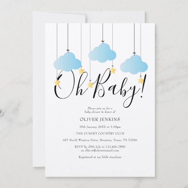 Invitation Rustic Twinkle Twinkle Oh Baby Baby shower (Devant)