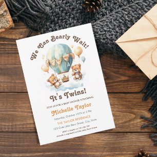 Invitation Rustic Twins baby shower Oears Bearly Wait