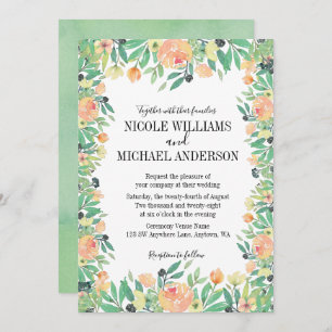 Invitation RUSTIC Vert aquarelle rose pivoine Fleurs MARIAGE