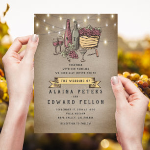 Invitation Rustic Vintage Retro Vineyard Mariage