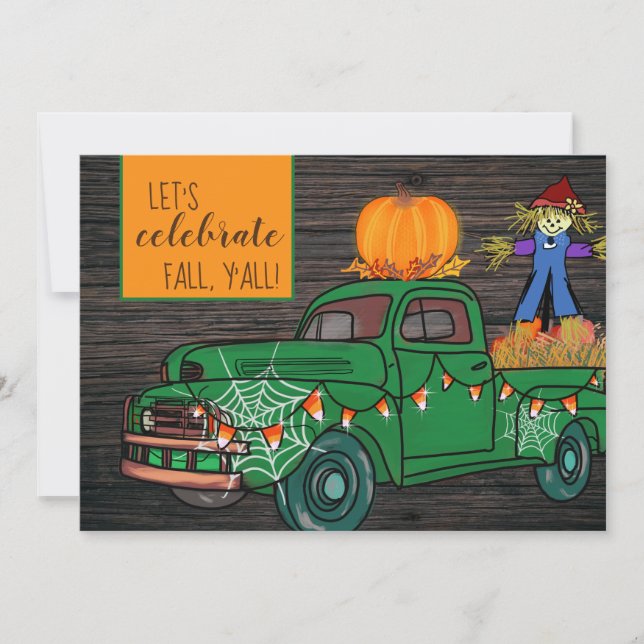 Invitation Rustic Vintage Truck Automne Harvest Festival Part (Devant)