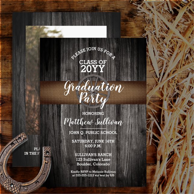 Invitation Rustic Wagon Wheel Class Année Graduation Party (Rustic Wagon Wheel and Barnwood Class Year Graduation Party Invitation -- Print and/or Download)