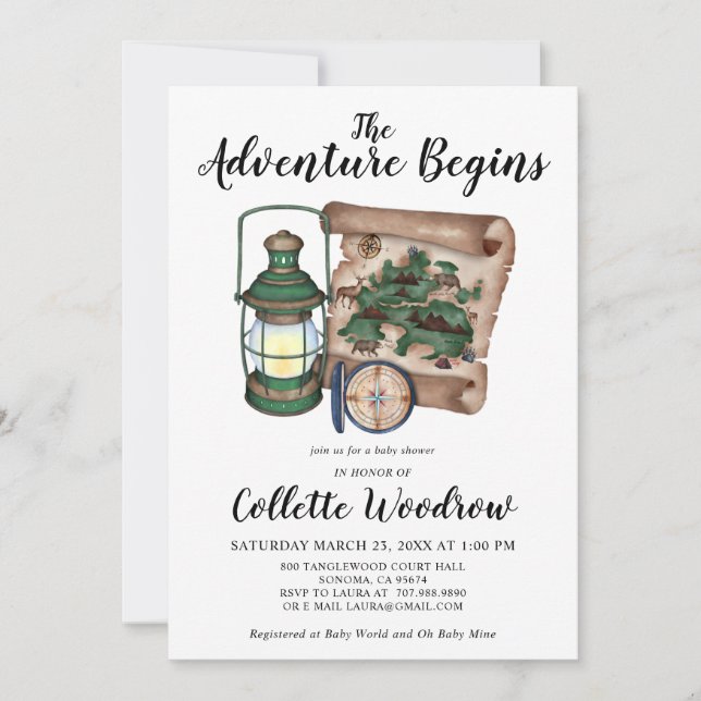 Invitation Rustic Watercolor Adventure commence le Baby showe (Devant)