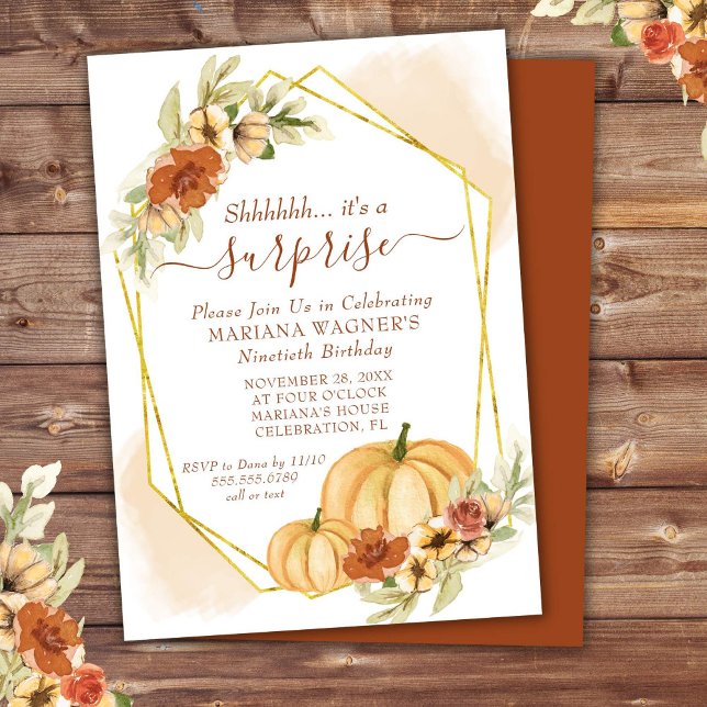 Invitation Rustic Watercolor Automne Citrouille Surprise Anni (Créateur téléchargé)
