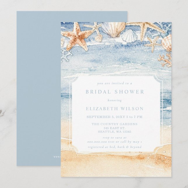 Invitation Rustic Watercolor Beach Bridal Shower (Devant / Derrière)