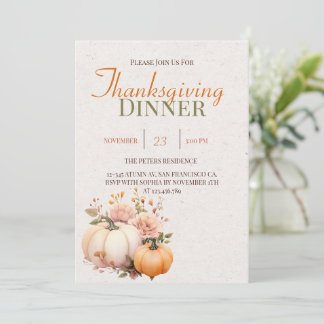 Invitation Rustic Watercolor Citrouille Thanksgiving Invitati