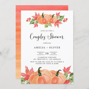 Invitation Rustic Watercolor Citrouilles Automne Couples Douc