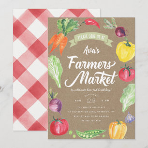 Invitation Rustic Watercolor Farmers Market fête d'anniversai