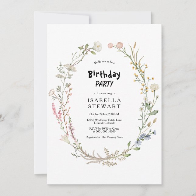 Invitation Rustic Watercolor Fleur sauvage Printemps BIrthday (Devant)