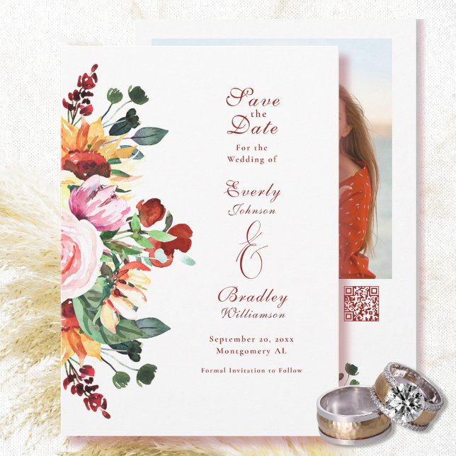 Invitation Rustic Watercolor Floral Save the Date Wedding  (Créateur téléchargé)