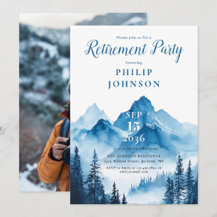 Invitation Rustic Watercolor Mountain Retraite Party Photo