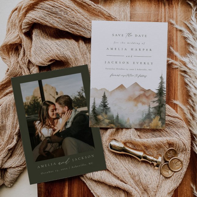 Invitation Rustic Watercolor Mountain Wedding Enregistrer La  (Créateur téléchargé)