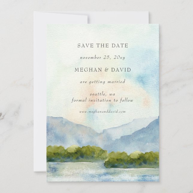 Invitation Rustic Watercolor Mountains Enregistrer La Date (Devant)