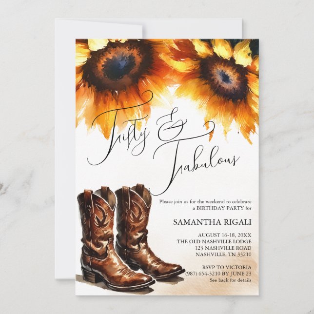 Invitation Rustic Watercolor Pays 50e anniversaire (Devant)