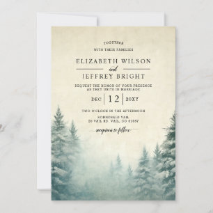Invitation Rustic Watercolor Pine Forest Mariage d'hiver