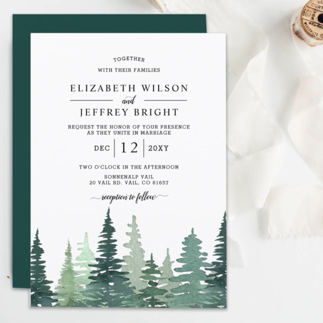 Invitation Rustic Watercolor Pine Forest Mariage d'hiver Inv (Créateur téléchargé)