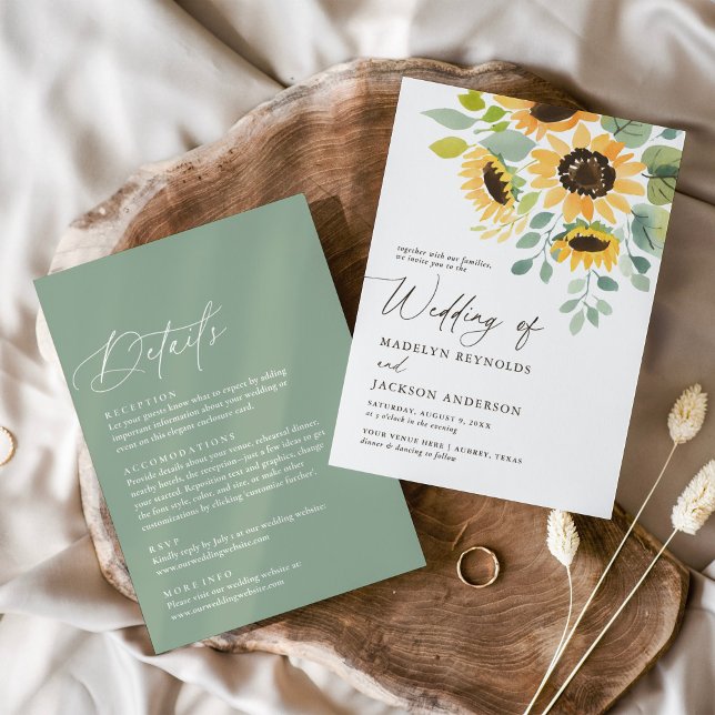 Invitation Rustic Watercolor Sunflower Détails du Mariage (Créateur téléchargé)