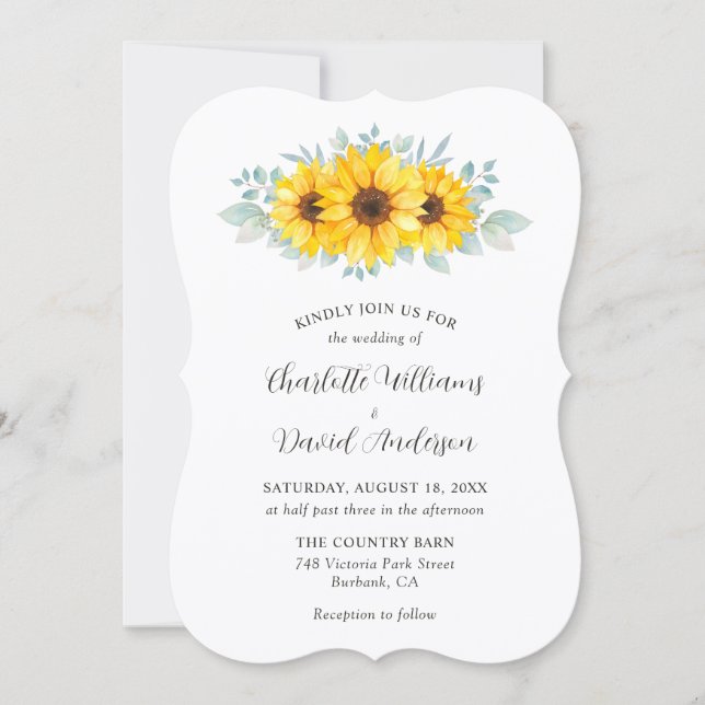 Invitation Rustic Watercolor Sunflower Greenery Wedding (Devant)