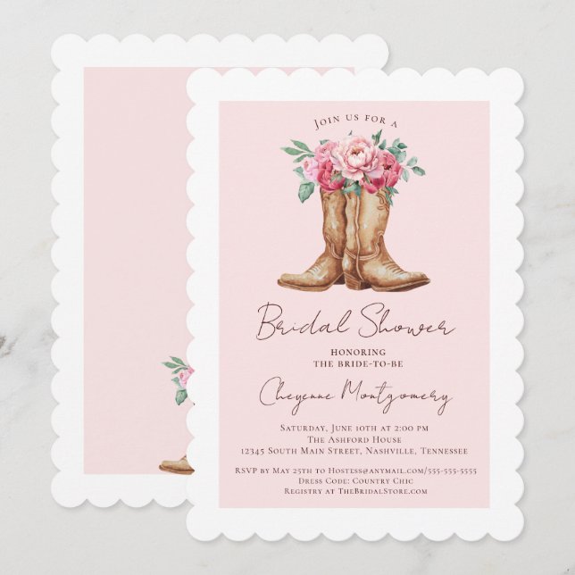 Invitation Rustic Western Bridal Shower Blush Pink Floral (Devant / Derrière)