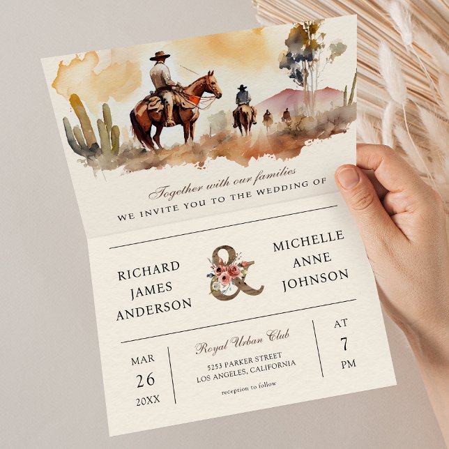 Invitation Rustic Western Cowboy All in One QR Code Wedding (Créateur téléchargé)