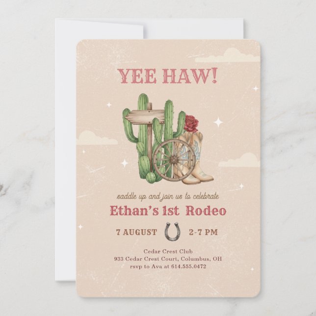 Invitation Rustic Western Cowboy First Rodeo 1st Birthday (Devant)