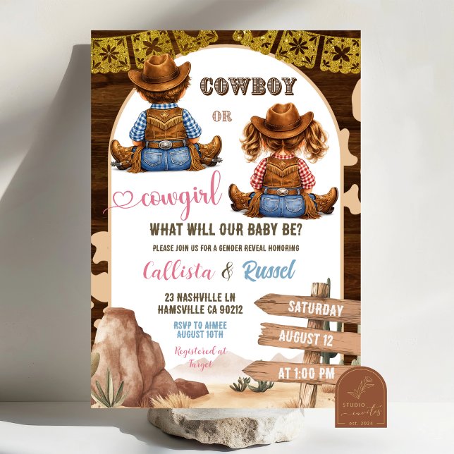 Invitation Rustic Western Cowboy or Cowgirl Gender Reveal (Créateur téléchargé)