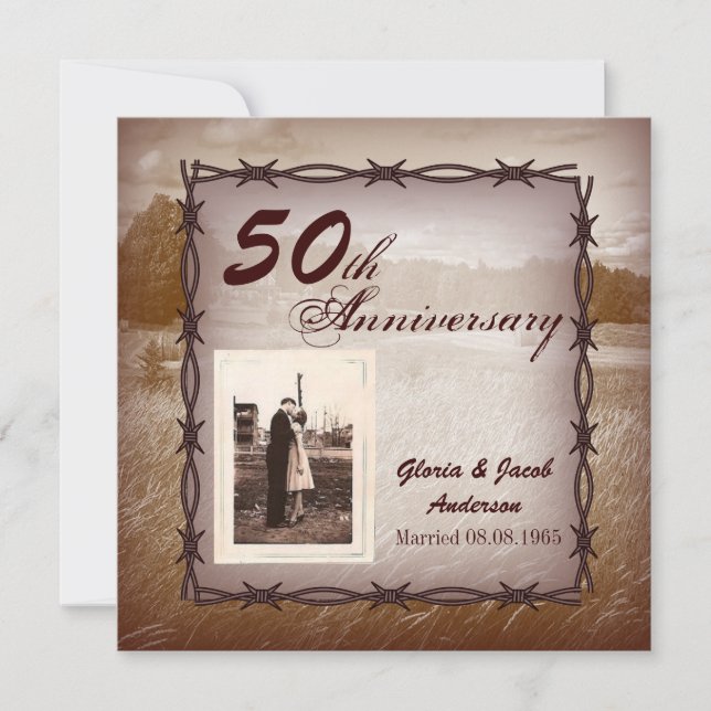 Invitation Rustic Western Pays 50ème anniversaire (Devant)