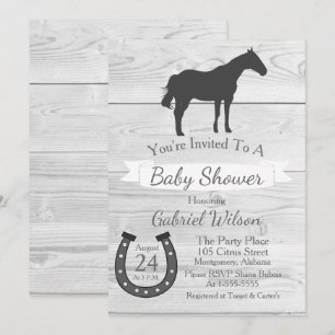 Invitation Rustic Western Ranch Grey Horse & Horseshoe
