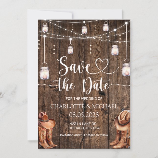 Invitation Rustic Western Save the Date Wedding (Devant)