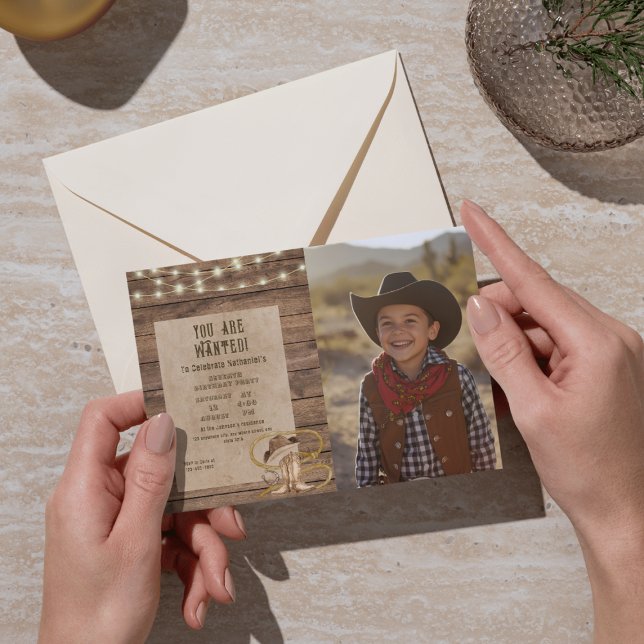 Invitation Rustic western you are wanted photo birthday (Créateur téléchargé)