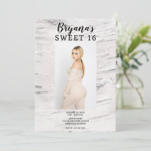 Invitation Rustic White Birch Photo tendance Modern Sweet 16