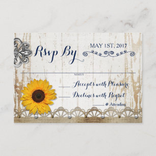 Invitation Rustic Whitewood Sunflower Mariage floral RSVP
