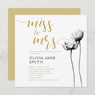 Invitation Rustic Wild Poppy Black White Gold Fête des mariée