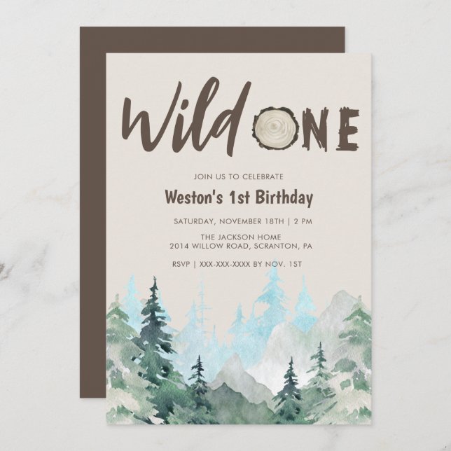 Invitation Rustic Wild Un 1er anniversaire (Devant / Derrière)