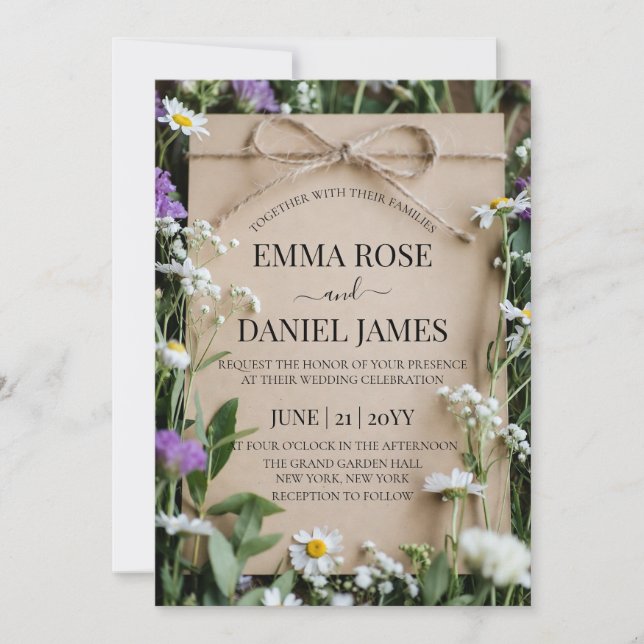Invitation Rustic Wildflower Botanical Kraft Paper Wedding (Devant)