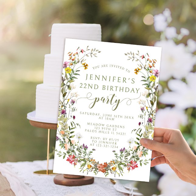 Invitation Rustic Wildflower Floral Wreath Adult Birthday (Créateur téléchargé)
