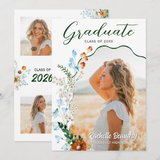 Invitation Rustic Wildflower Graduation Wavy Arch Photo Party