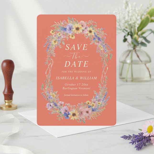 Invitation Rustic Wildflower Save The Date Terracotta Bloom (Créateur téléchargé)