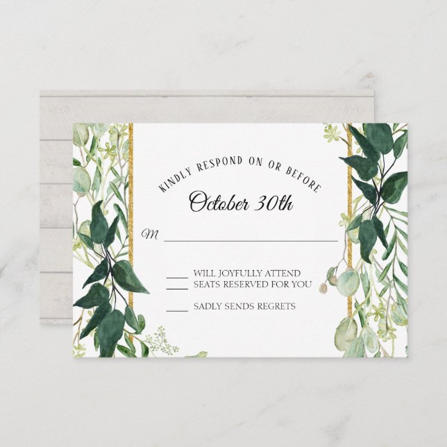 Invitation Rustic Winery Eucalyptus Foliage Gris Bois RSVP (Devant / Derrière)