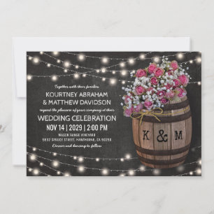 Invitation Rustic Winery rose Floral Lumières Mariage
