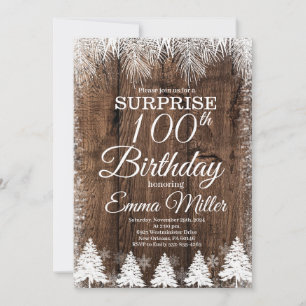 Invitation Rustic Winter 100e fête d'anniversaire