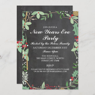 Invitation Rustic Winter Chalk Berry Nouvel An Jour de Réveil
