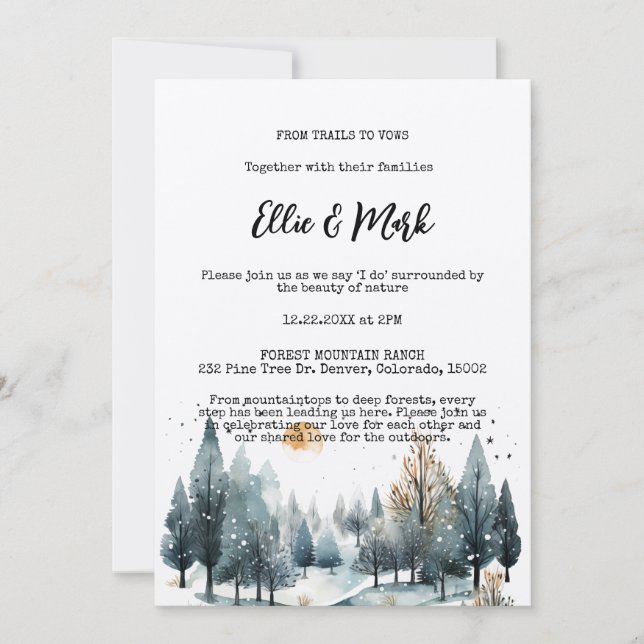 Invitation Rustic Winter Forest Mountain OutdoorsMariage (Devant)