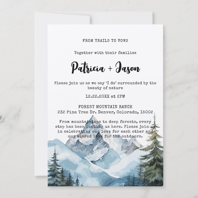 Invitation Rustic Winter Forest Mountain OutdoorsMariage (Devant)